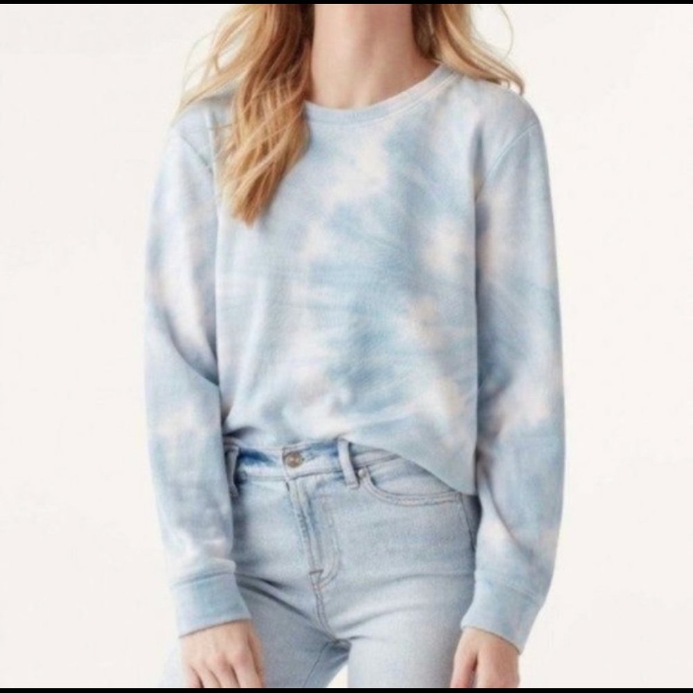 Splendid White And Blue Tie Die Soft Sweater